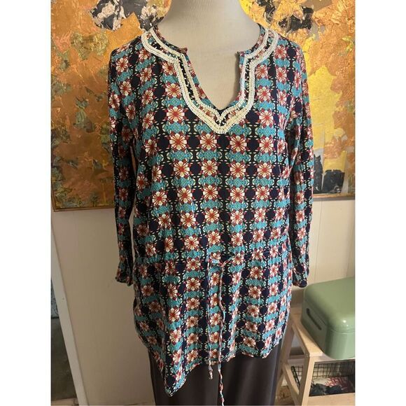 Persaman New York Gorgeous Beaded Drawstring Waist Cotton Boho Tunic M - Picture 8 of 11